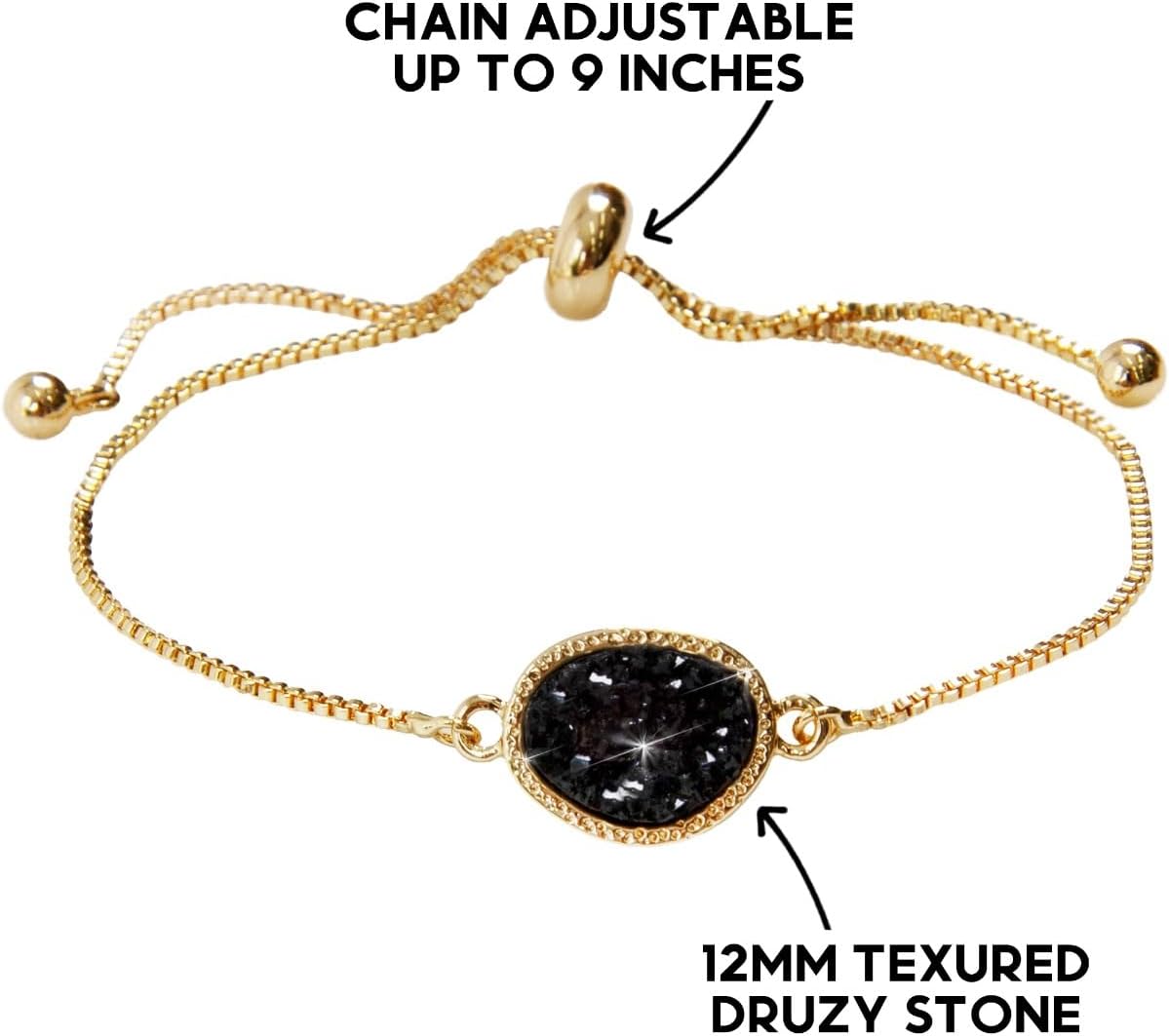 Humble Chic NY Simulated Druzy Chain Bracelet for Women - Boho Stackable Adjustable Bolo Slider Bracelet