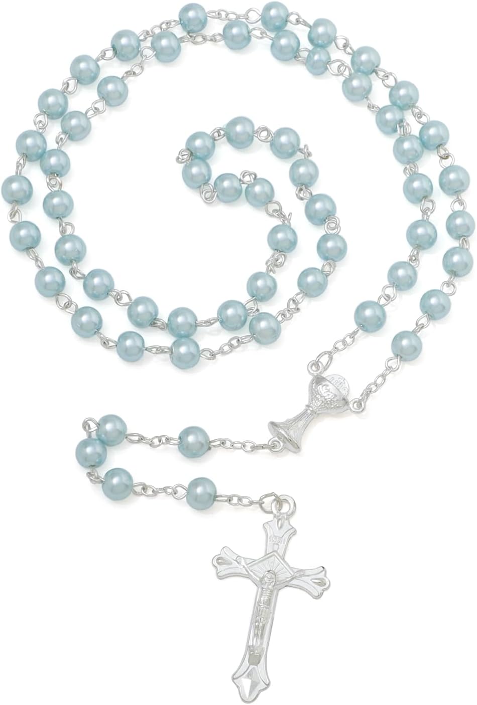 6mm Pearl Rosary Beads With Crucifix - Women's Catholic Prayer Necklace, Gift Box & Pouch Included