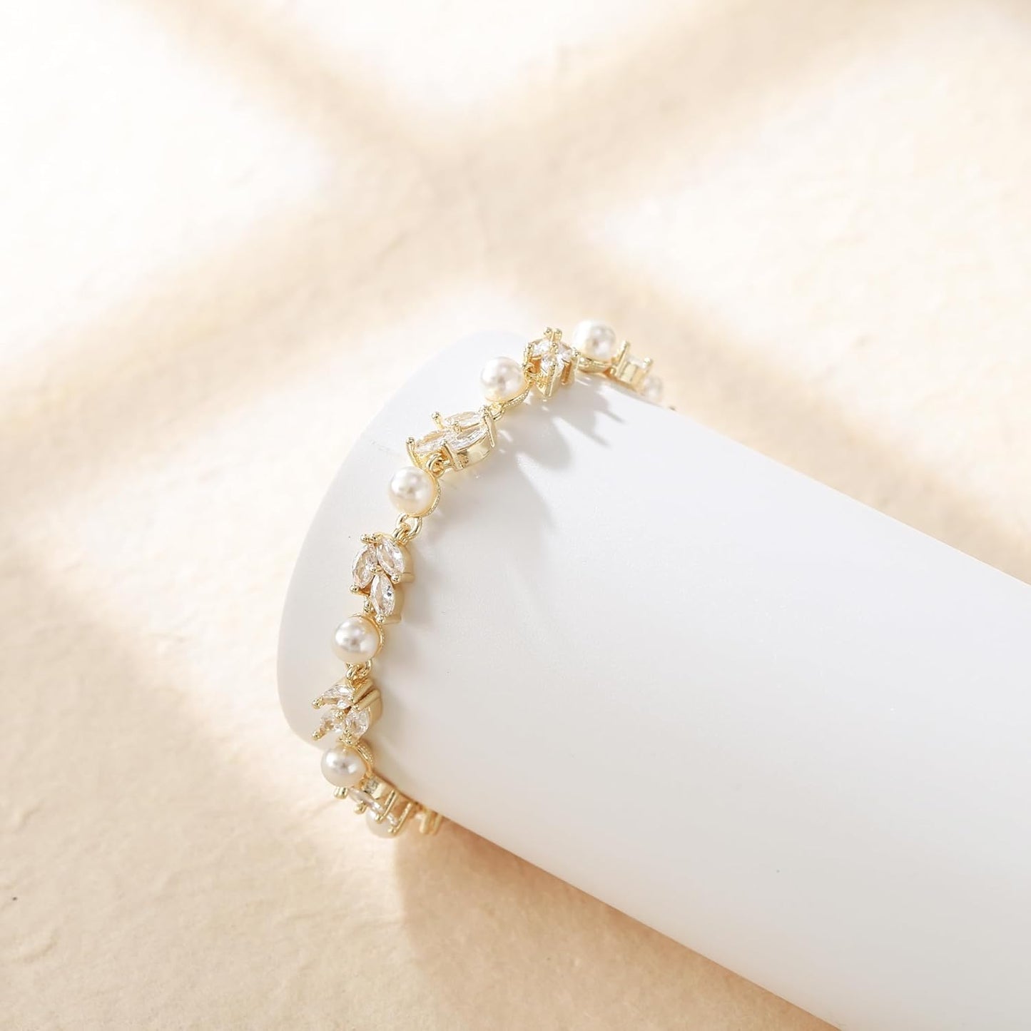 Crysdue Wedding Bridal Link Bracelet for Brides Bridesmaids, Marquise Cubic Zirconia Tennis Bracelets for Women Prom Jewelry