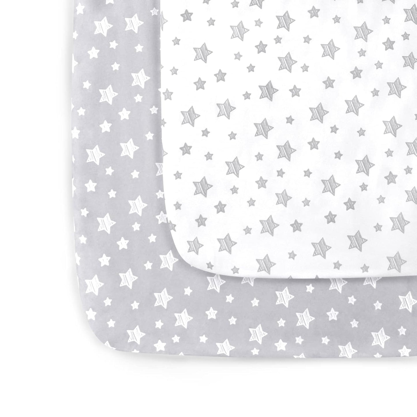 2 Pack Mini Crib Sheets, Stretchy Playard Fitted Sheet, Soft and Breathable Material, Stars & Bunny
