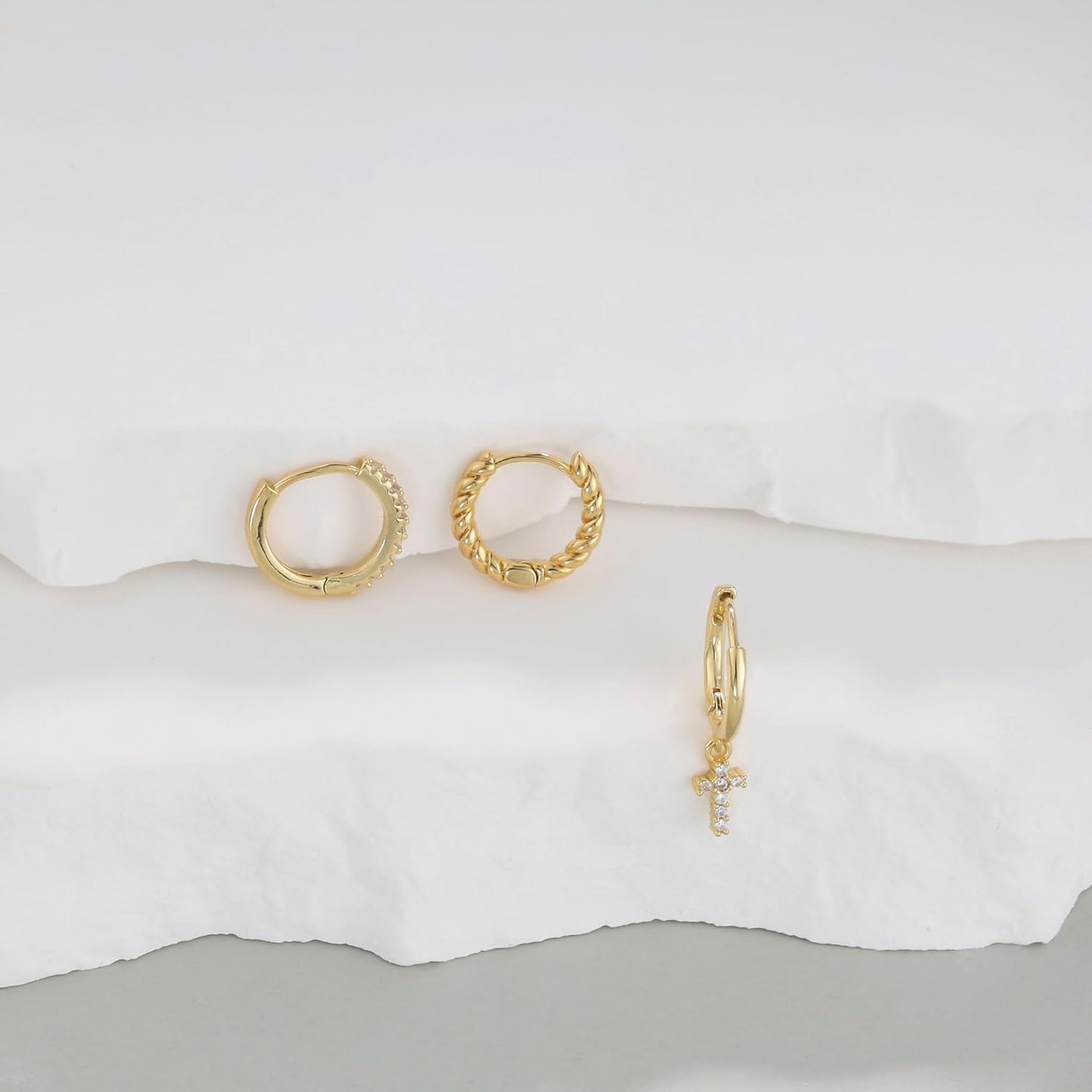 Gold Earrings for Women, 14k Gold Plated Dangle Huggie Earrings for Women Trendy Dainty Gold Hoop Earring Stacks  Pearl Chain Drop Cartilage