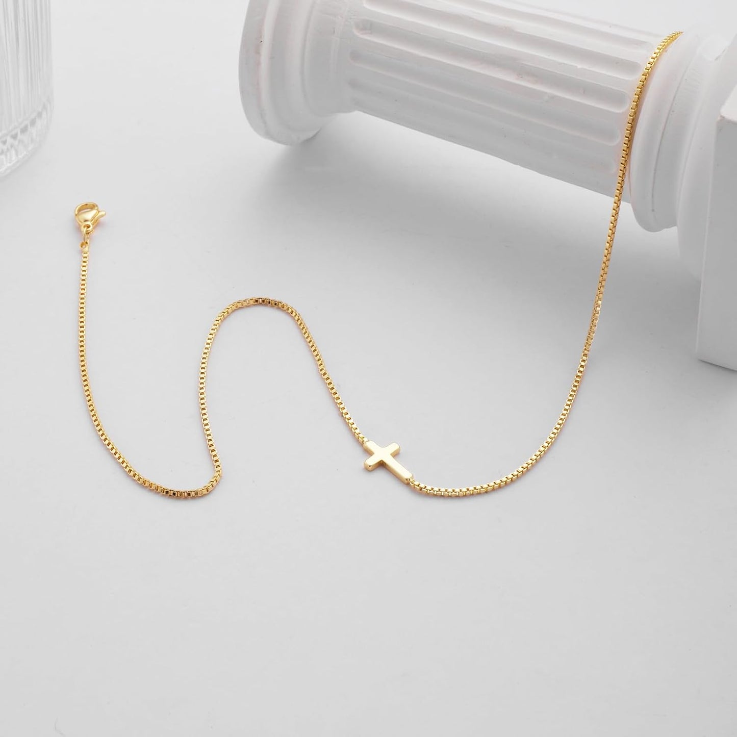 CROSS NECKLACE FOR WOMEN - 14K GOLD & SILVER PLATED DAINTY PENDANT, SMALL FAITH CHARM CHOKER, RELIGIOUS JEWELRY GIFT FOR EASTER BAPTISM"