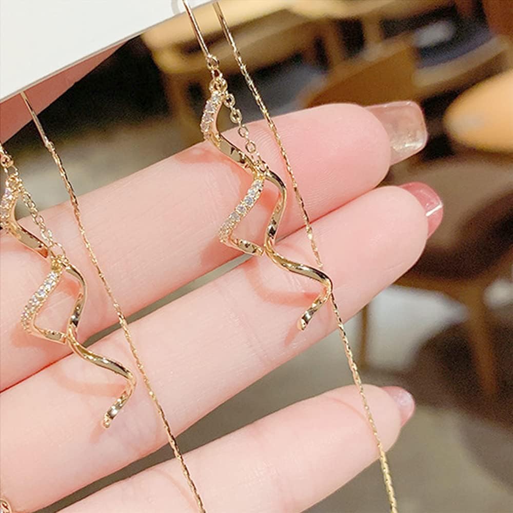 Sonateomber Gold Long Chain Threader Earrings for Women - Fashion Statement Drop Dangle Thread Earrings Jewelry Gift