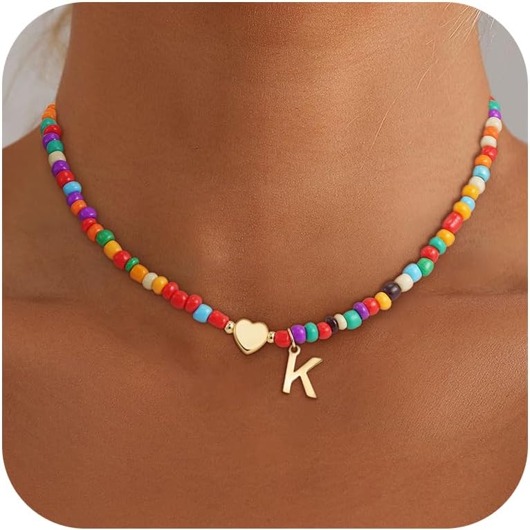Colorful Beaded Initial Necklace for Girls & Women - Dainty Choker, Perfect Gift for Teens