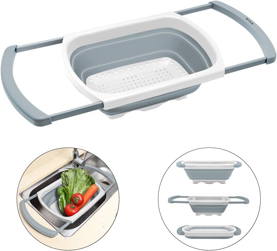 Qimh Collapsible Colander | Over The Sink Silicone Kitchen Strainers and Colanders with Extendable Handles