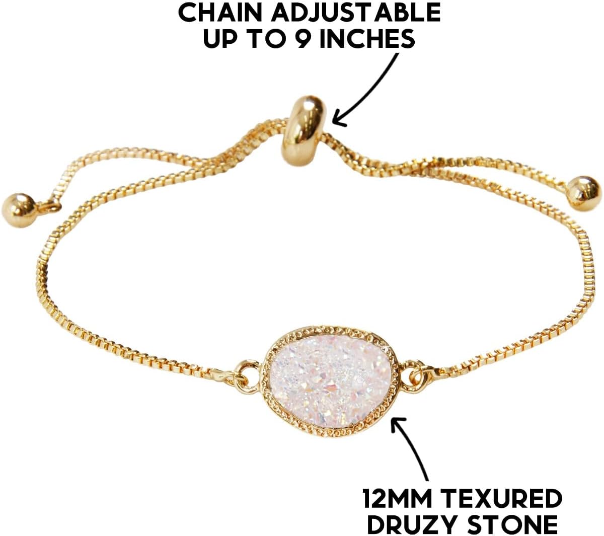 Humble Chic NY Simulated Druzy Chain Bracelet for Women - Boho Stackable Adjustable Bolo Slider Bracelet