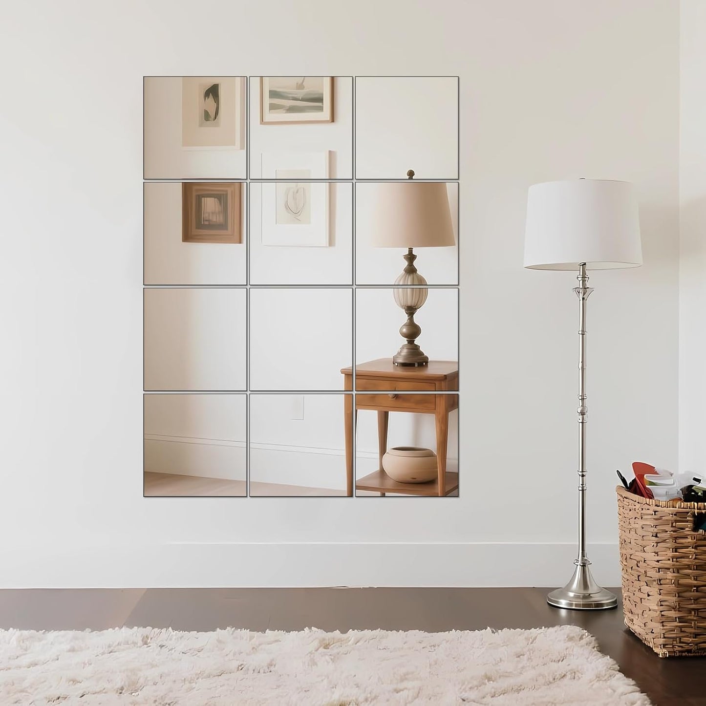Home Gym Mirrors 12 Inch x 12count Wall Mounted Mirror Glass Frameless Full Length Mirror