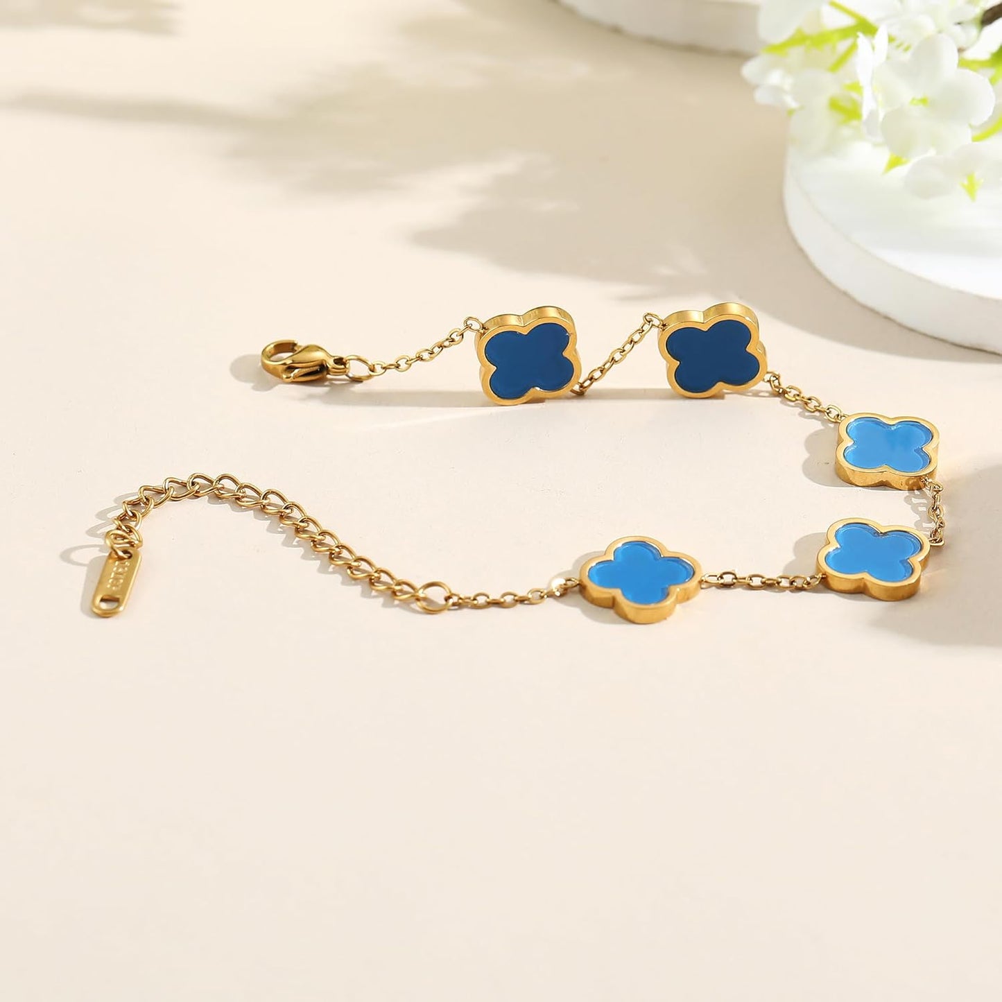 18K Gold Plated Clover Lucky Bracelet for Women White/Black/Red/Green Flower Four Leaf Link Bracelets