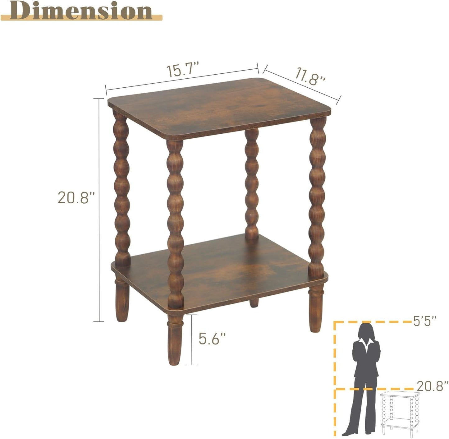 Side Table, Small End Table with Storage Shelf, 2-Tier Small Coffee Tables Living Room