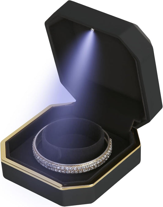 with LED Light, Small Jewelry Box for Wedding, Engagement, Proposal, Birthday and Anniversary