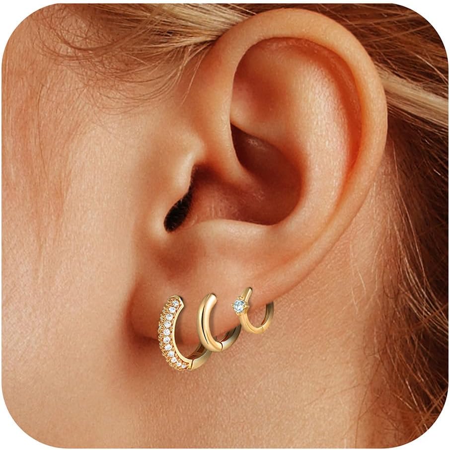 Gold Chunky Hoop Earrings Set for Women, 14K Gold Plated Twisted Huggie Hoop Earring, Thick Open Hoops Set Lightweight