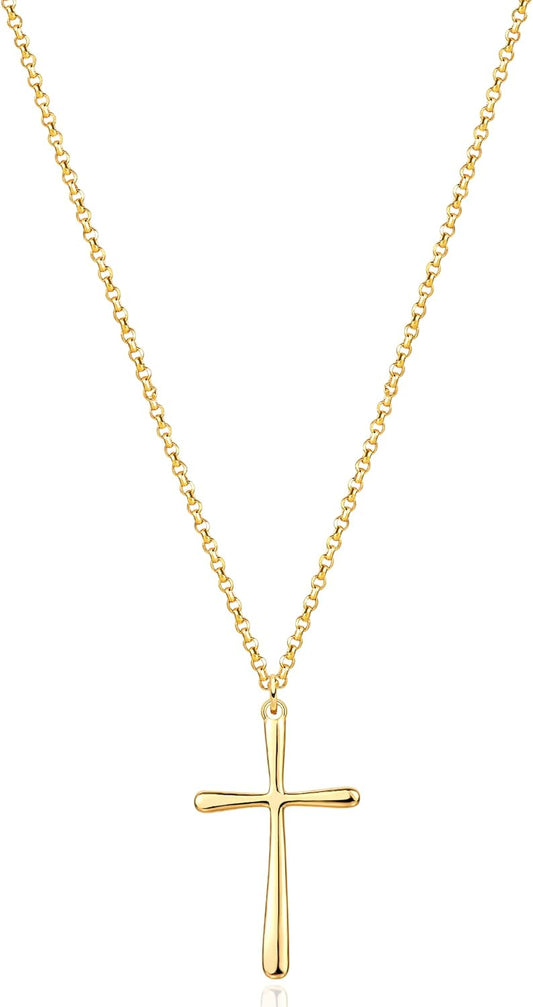 Cross Necklace 14K Plated Dainty Chain, Minimalist Faith Pendant Religious Prayer Jewelry Gift