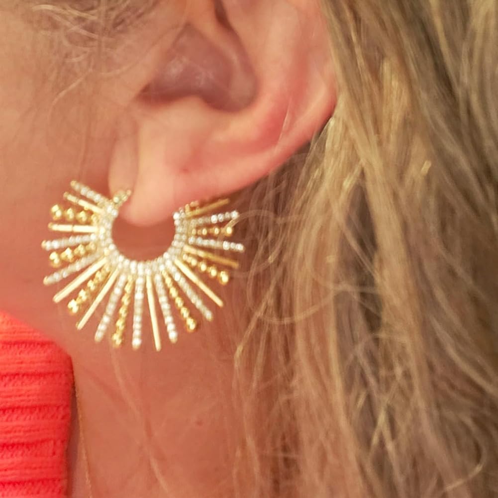 14K Gold Plated Triple Huggie Illusion Stud Earrings | Double Huggie Hoop Earrings for One Hole | Gold Hoop Earrings for Women