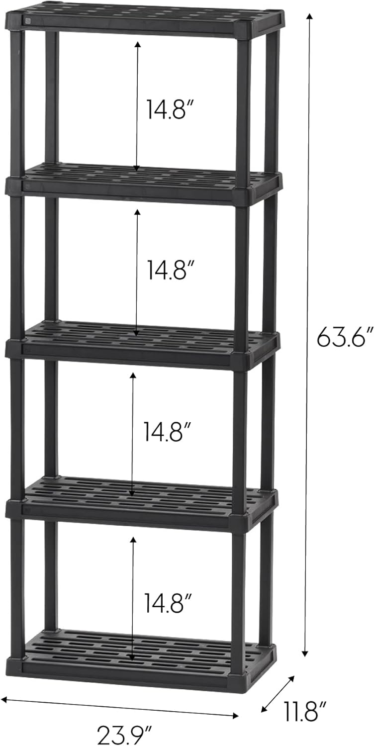 5-Shelf Light Duty Plastic Storage Shelves,  Medium Modular Shelving Unit Storage Organizer for Bathroom