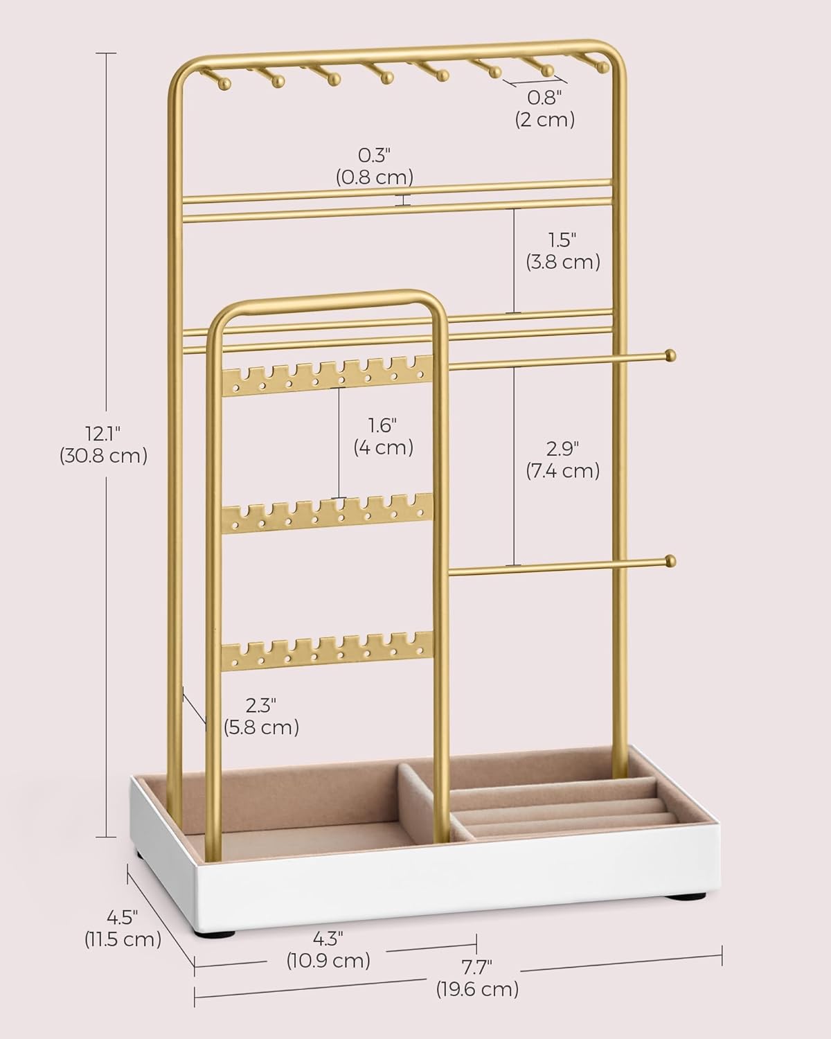 Jewelry Holder, Jewelry Organizer, Jewelry Display Stand with Metal Frame, Necklace Earring Bracelet Holder, for Studs, Rings