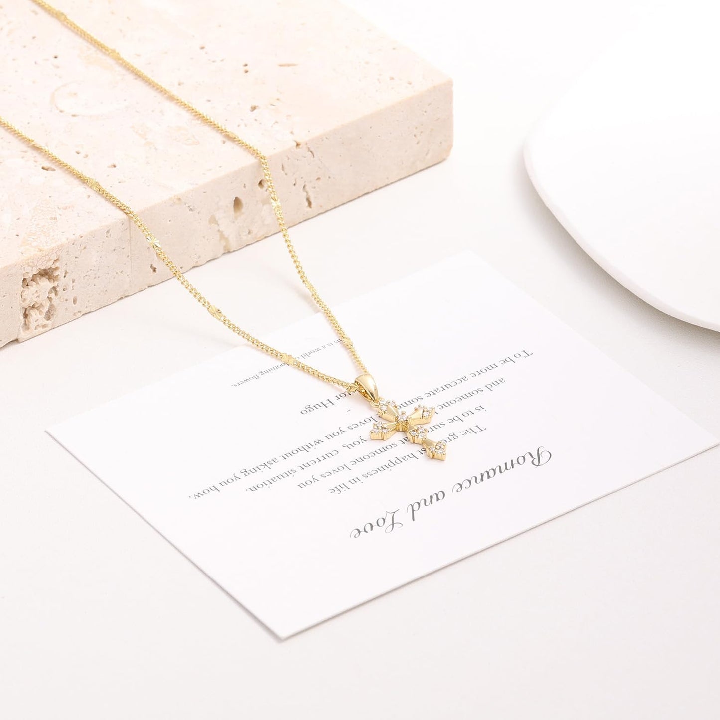 Stackable Cross Pendant Necklace: 14K Gold Plated Simple Silver Charm Choker for Her, Women and Teens