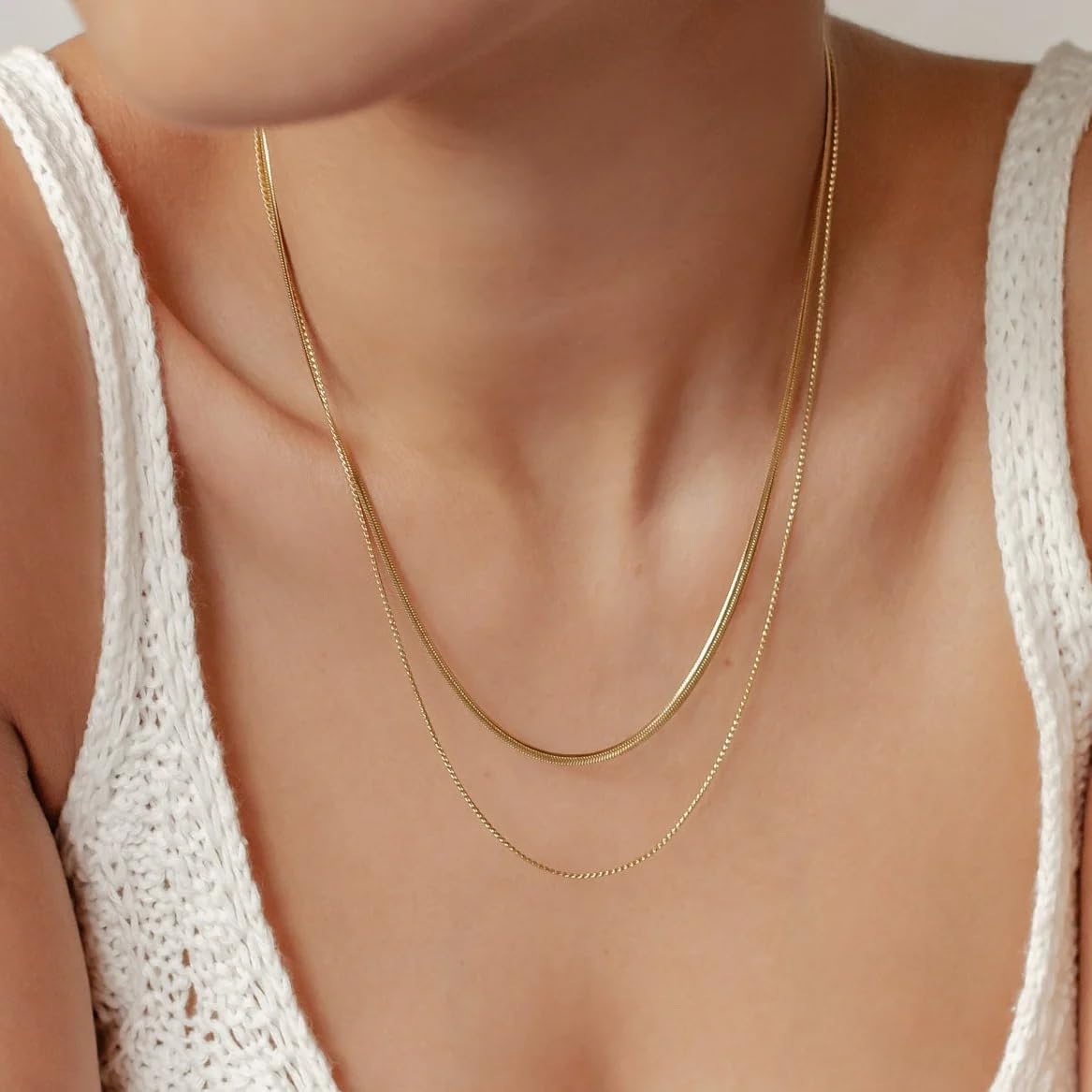 Waterproof Non-Tarnish Necklace Set, 18K Gold Plated Layered Dainty Chains, Stackable Jewelry Gift for Women