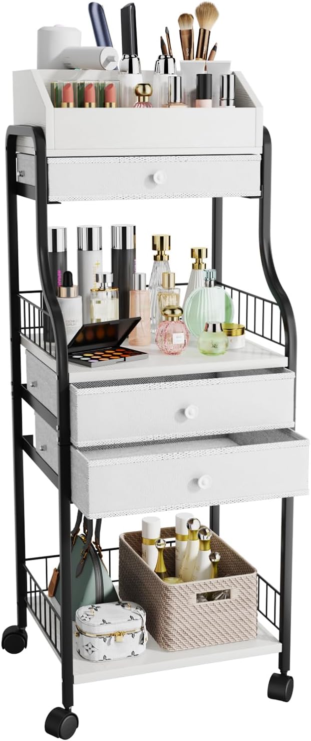 Floor Makeup Organizer Storage - Vanity Skincare Make Up Organizers and Storage with Drawers