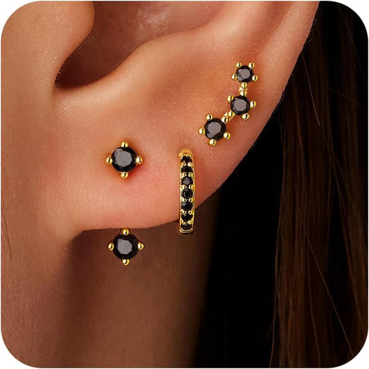 Small Sterling Silver Huggie Hoop Earrings Set for Women, 14K Gold Plated Hoops Stacks for Multiple Piercings