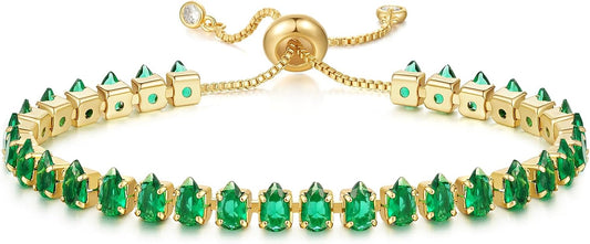 Tennis Bracelet for Women, 14K Gold Plated Cubic Zirconia Adjustable Slider Bracelets Trendy Jewelry Gift