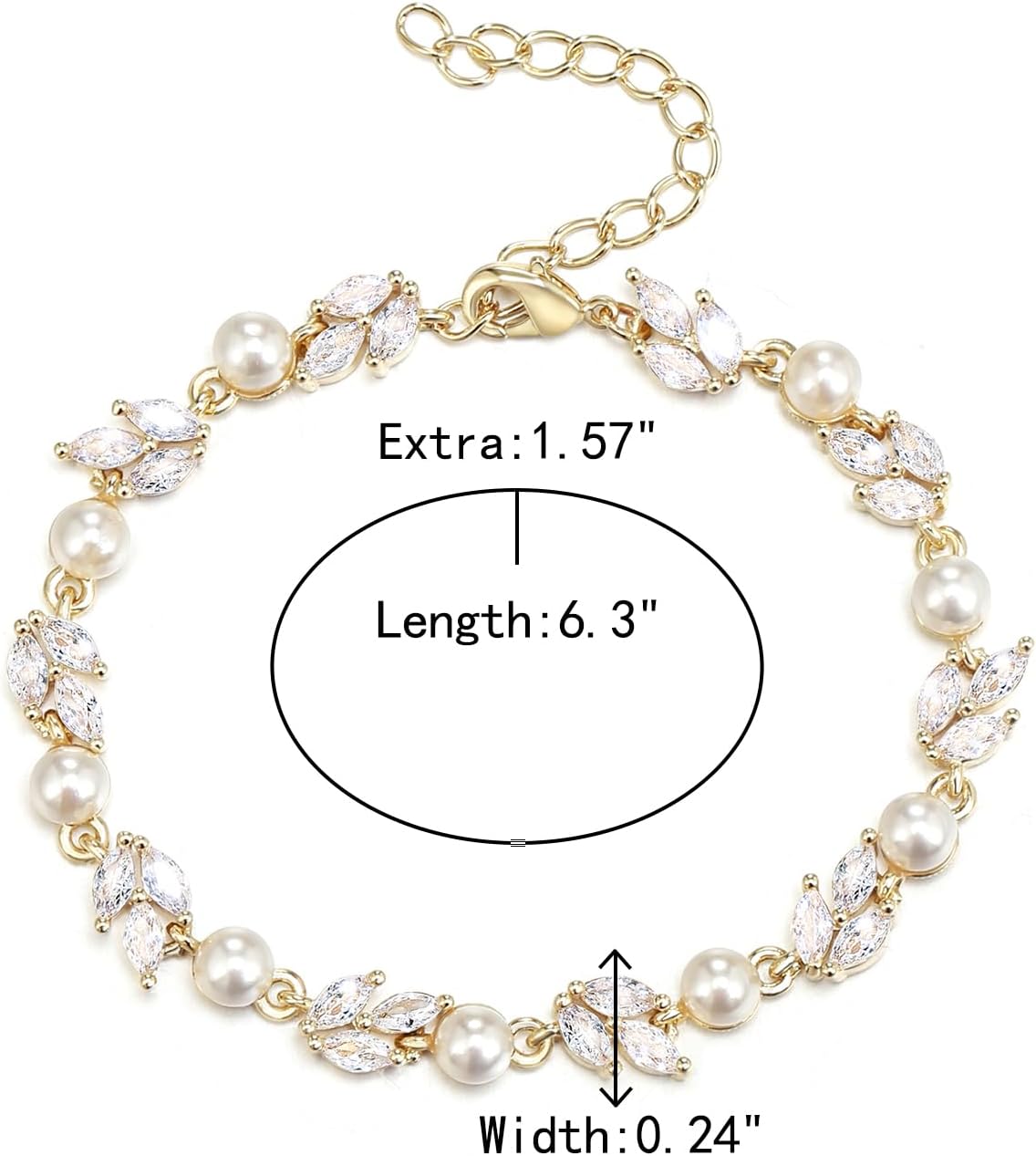Crysdue Wedding Bridal Link Bracelet for Brides Bridesmaids, Marquise Cubic Zirconia Tennis Bracelets for Women Prom Jewelry