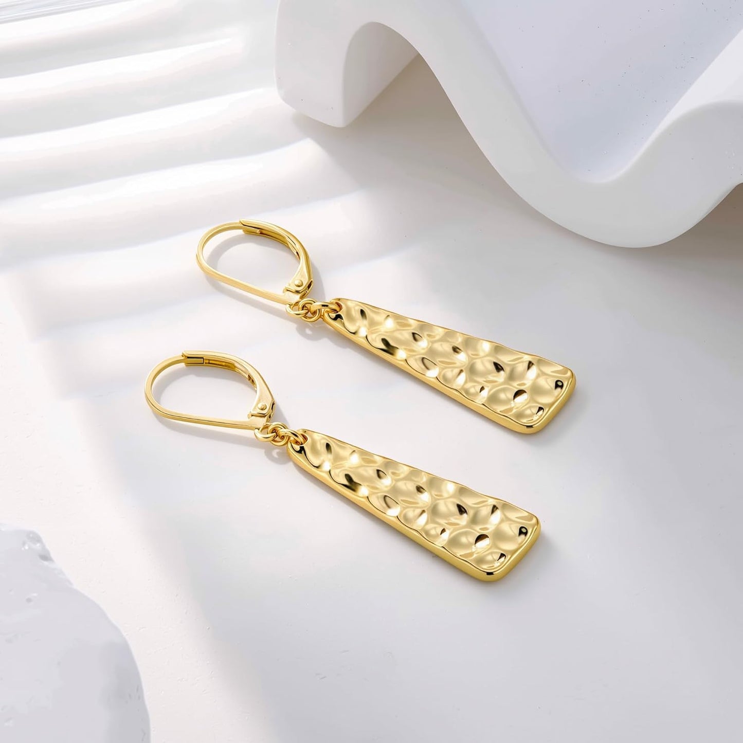 925 Sterling Silver Dangle Earrings for Women, 14K Gold Plated French Leverback Earrings, Hypoallergenic Lightweight Statement
