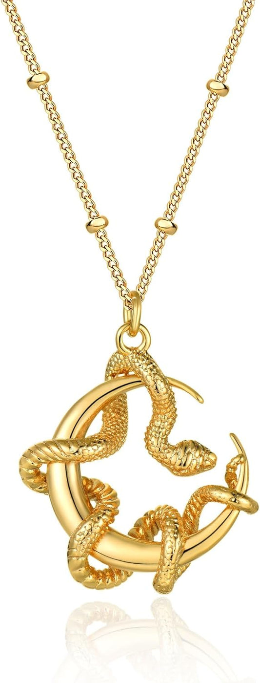 14K Gold Plated Snake Pendant Necklace for Women - Dainty Animal Charm Jewelry