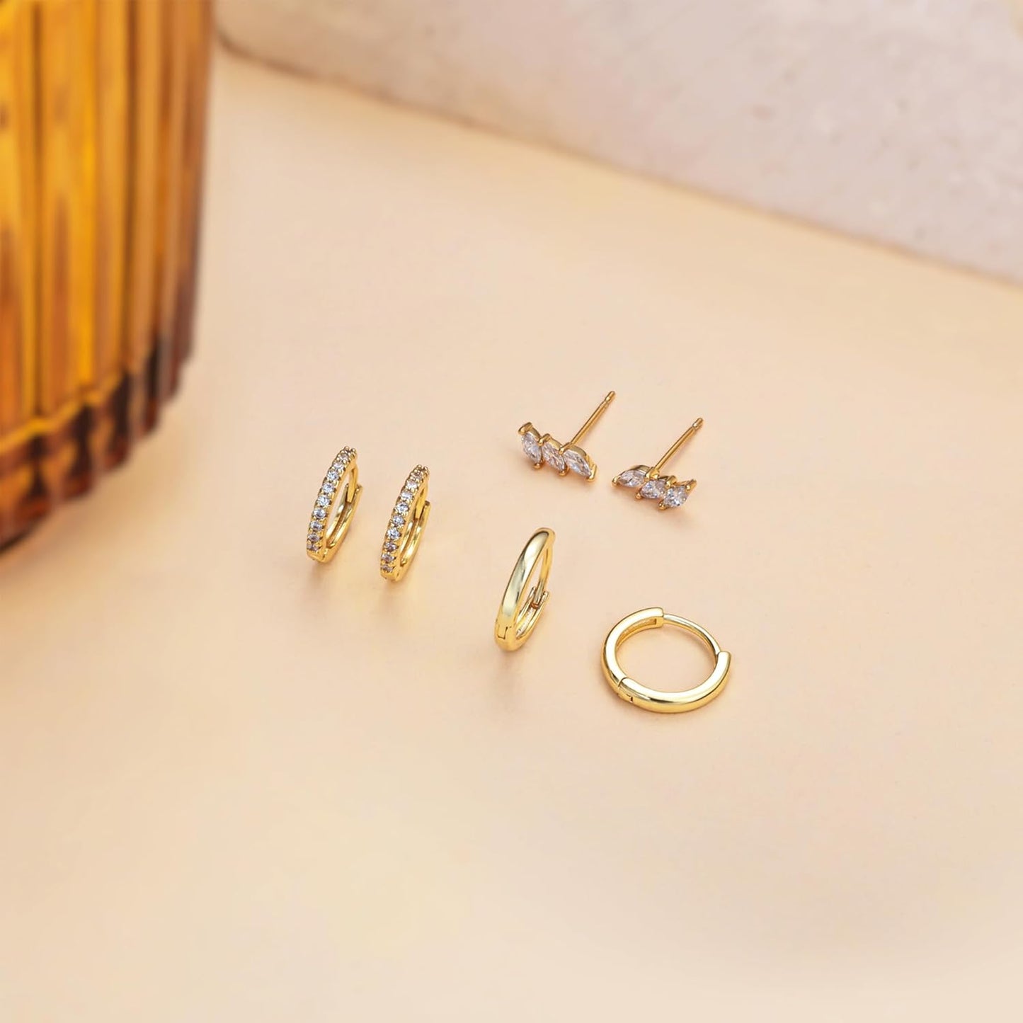 Freekiss 3 Pairs Gold Hoop Earrings Set: Dainty Stud Earrings Trendy Small 14K Gold Plated Hypoallergenic Dangle Cartilage