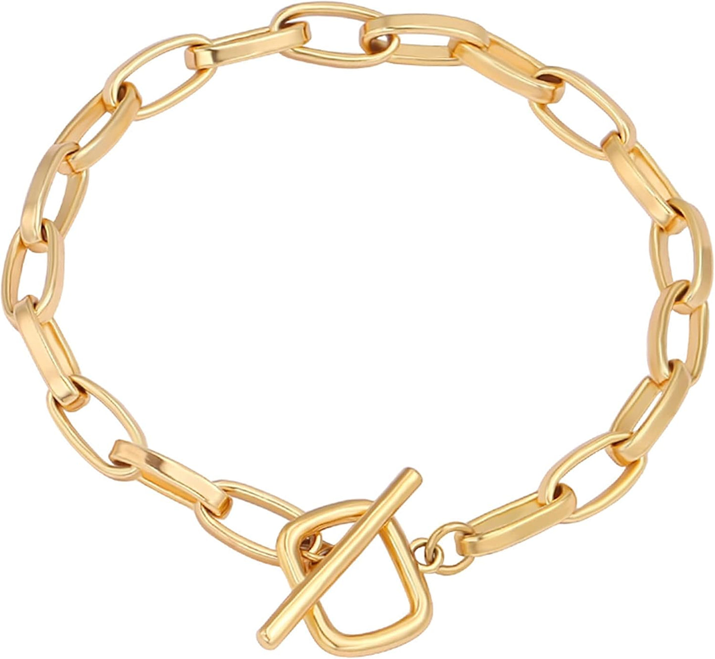 18k Gold Plated Personalized Chunky Cuban Oval Link Chain Bracelets for Men Toggle Rope Bracelet Jewelry for Women
