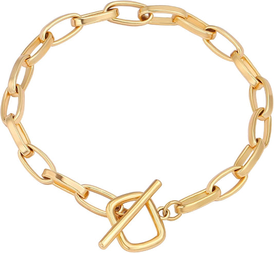 18k Gold Plated Personalized Chunky Cuban Oval Link Chain Bracelets for Men Toggle Rope Bracelet Jewelry for Women