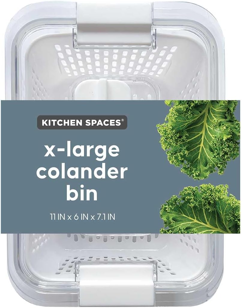Kitchen Spaces Colander Bin, Produce Saver, Fridge Organizer With Lid, Wash, Strain and Store