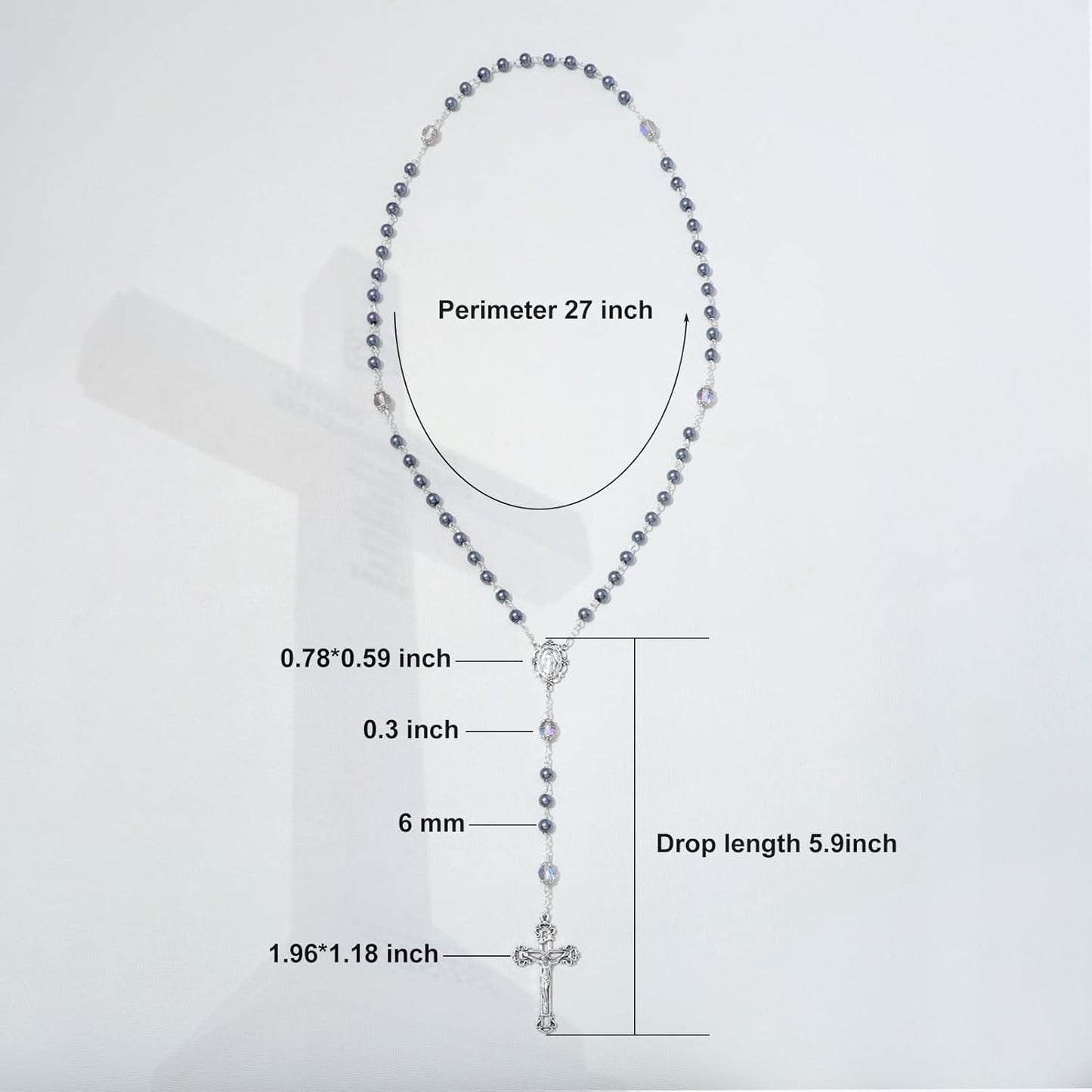 6mm Pearl Rosary Beads With Crucifix - Women's Catholic Prayer Necklace, Gift Box & Pouch Included