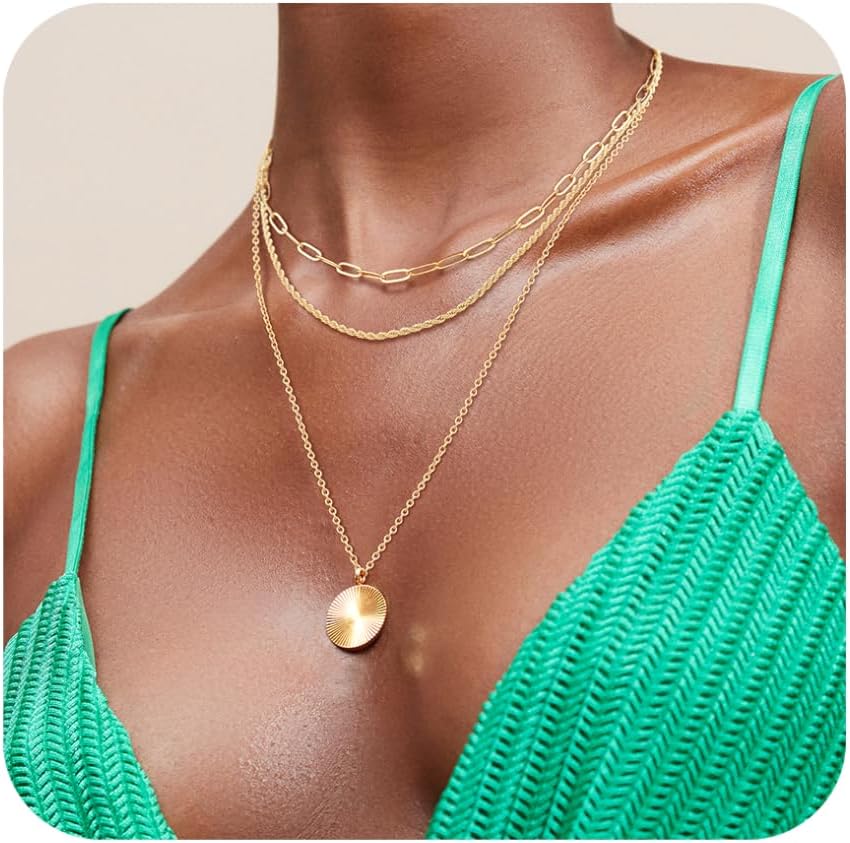 Layered Gold Necklace Set for Women, 14K Gold Plated Dainty Adjustable Stackable Necklaces