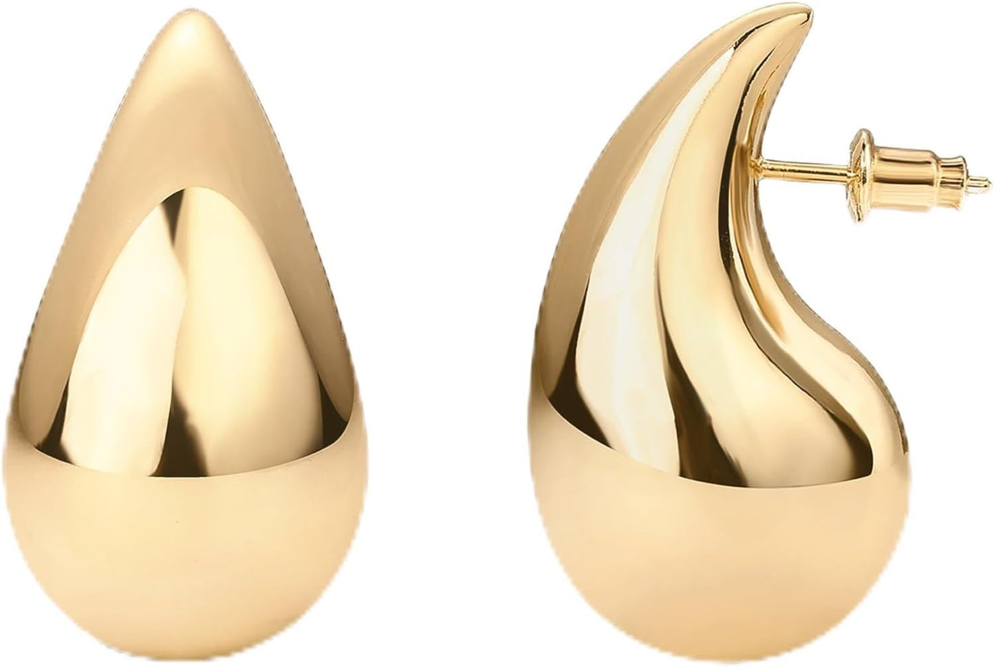 14K Gold Plated 925 Sterling Silver Post Teardrop Chunky Hoop Earrings - Lightweight Drop Earrings for Women - Designer Dupe