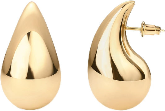14K Gold Plated 925 Sterling Silver Post Teardrop Chunky Hoop Earrings - Lightweight Drop Earrings for Women - Designer Dupe