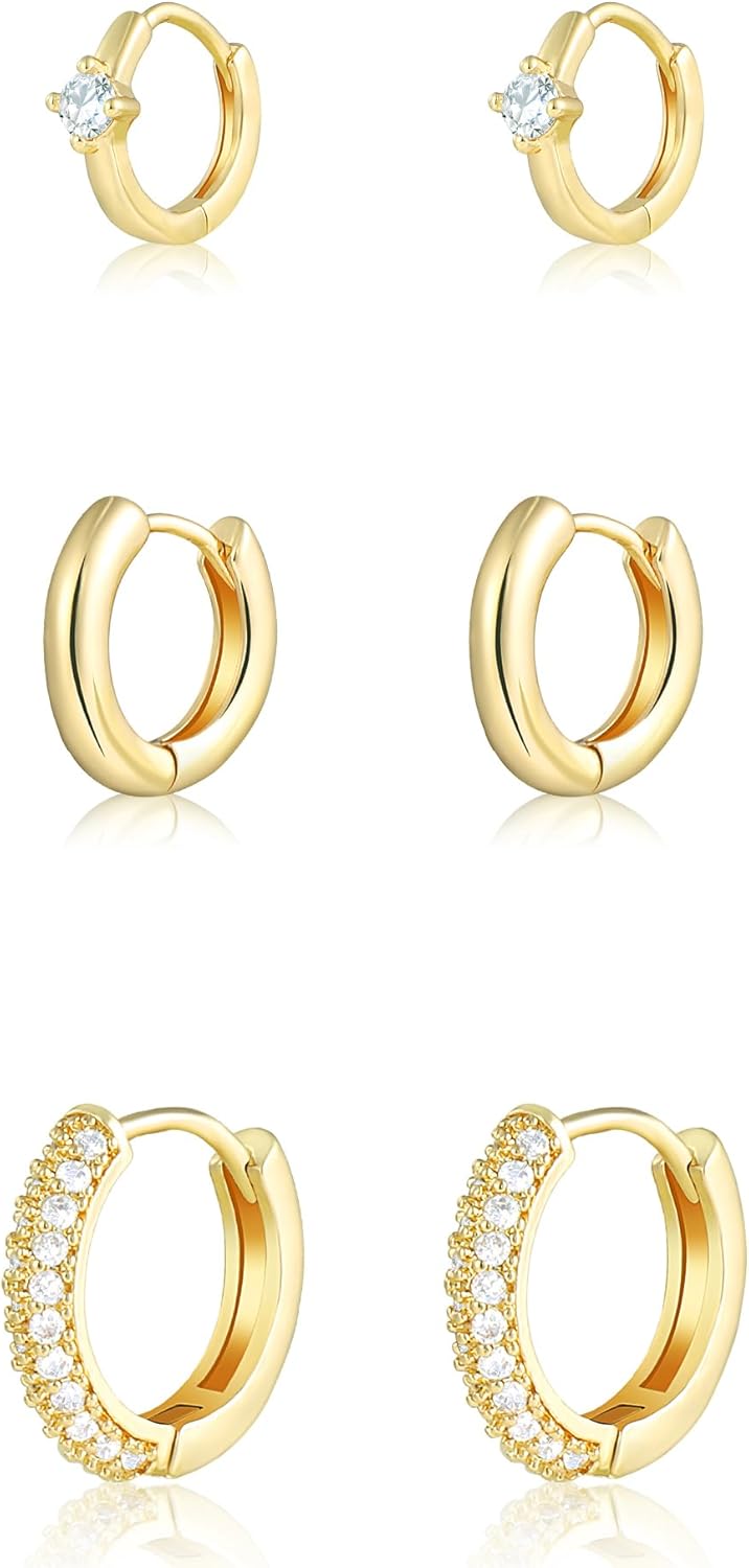 Gold Chunky Hoop Earrings Set for Women, 14K Gold Plated Twisted Huggie Hoop Earring, Thick Open Hoops Set Lightweight