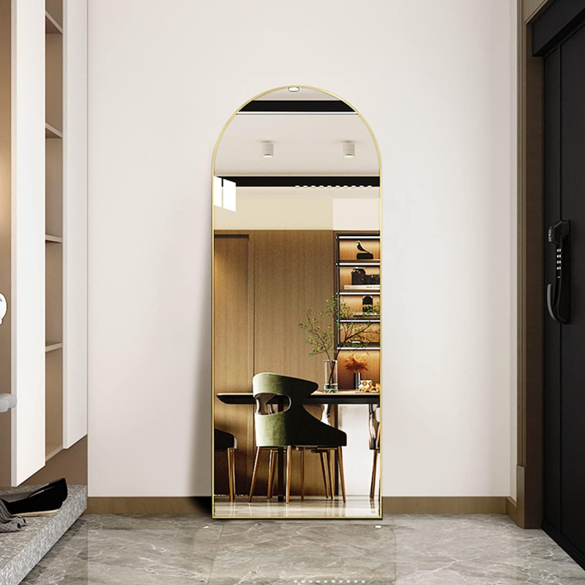 Floor Mirror, Full Length Mirror with Stand, Arched Wall Mirror, Gold Floor Mirror Freestanding