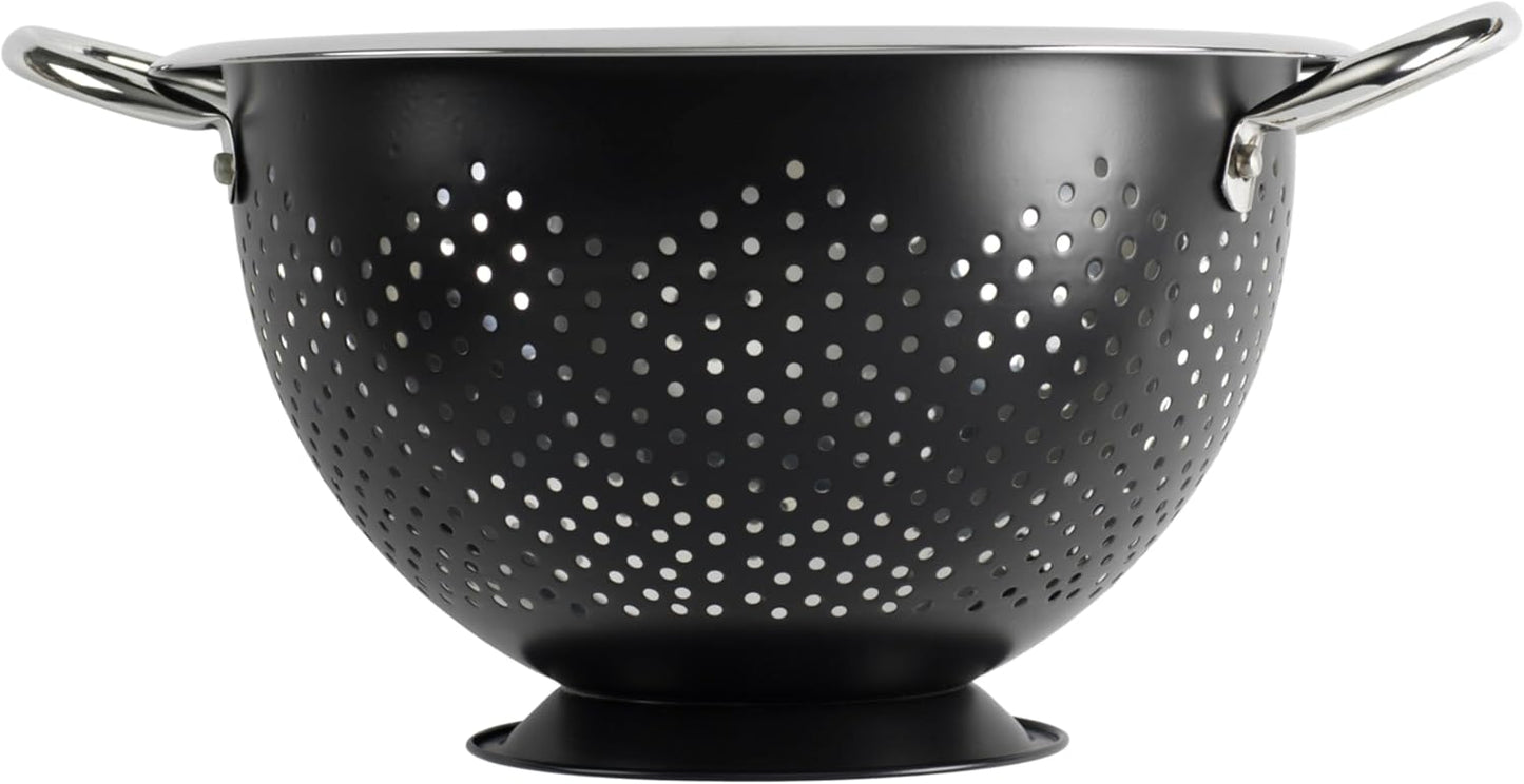 Gourmet Colander, 5qt capacity, Stainless Steel with Handles and Elevated Pedestal Foot, Bold Black