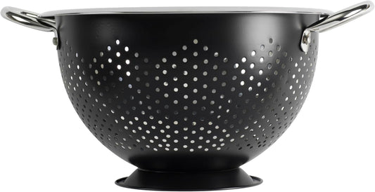 Gourmet Colander, 5qt capacity, Stainless Steel with Handles and Elevated Pedestal Foot, Bold Black