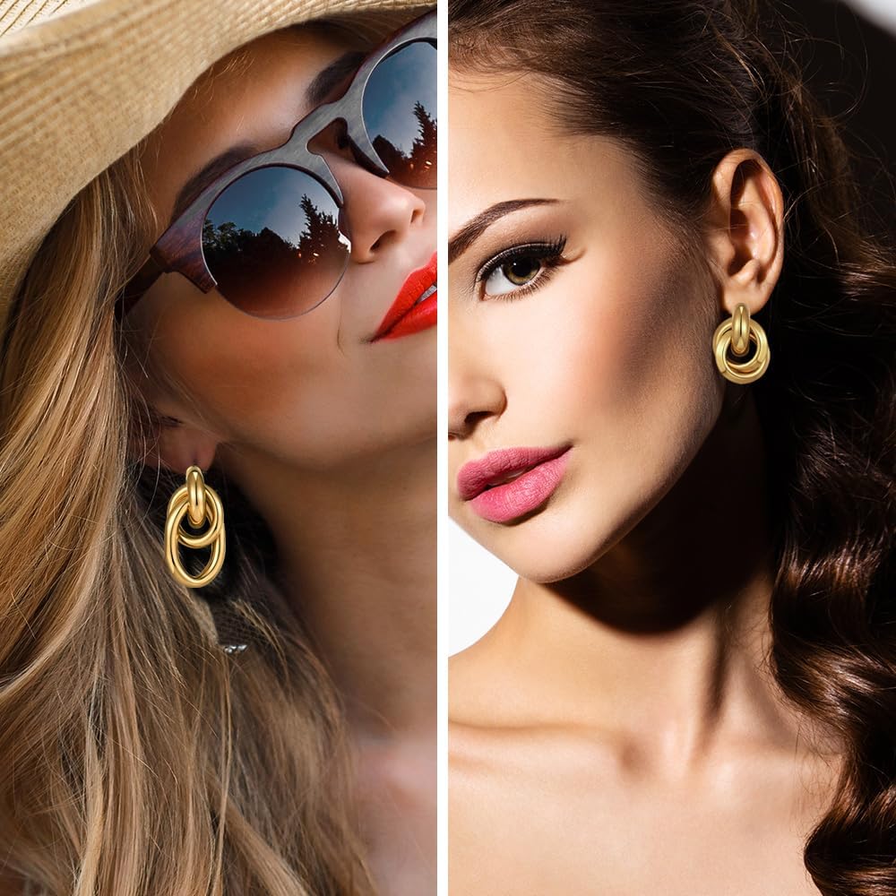 11 Pairs Trendy Gold Knot Earrings for Women Chunky Statement Long Link Drop Dangle  Lightweight Jewelry Set