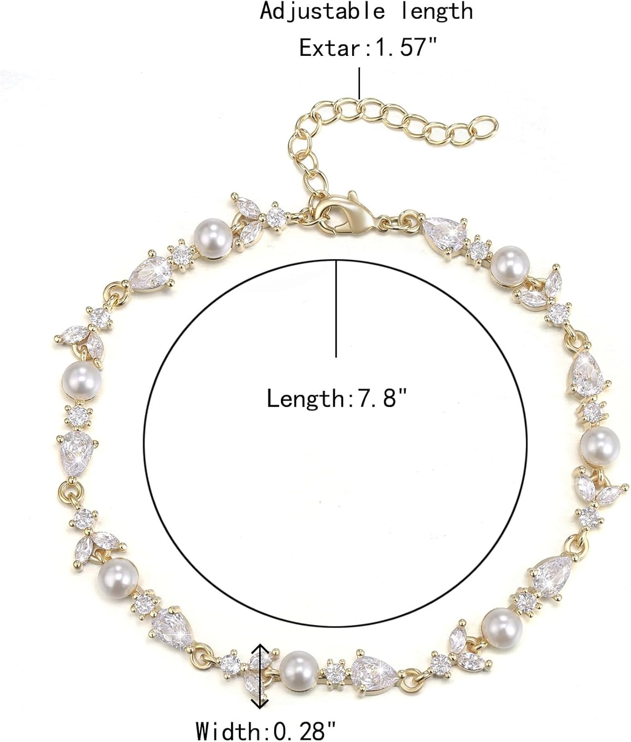 Crysdue Wedding Bridal Link Bracelet for Brides Bridesmaids, Marquise Cubic Zirconia Tennis Bracelets for Women Prom Jewelry