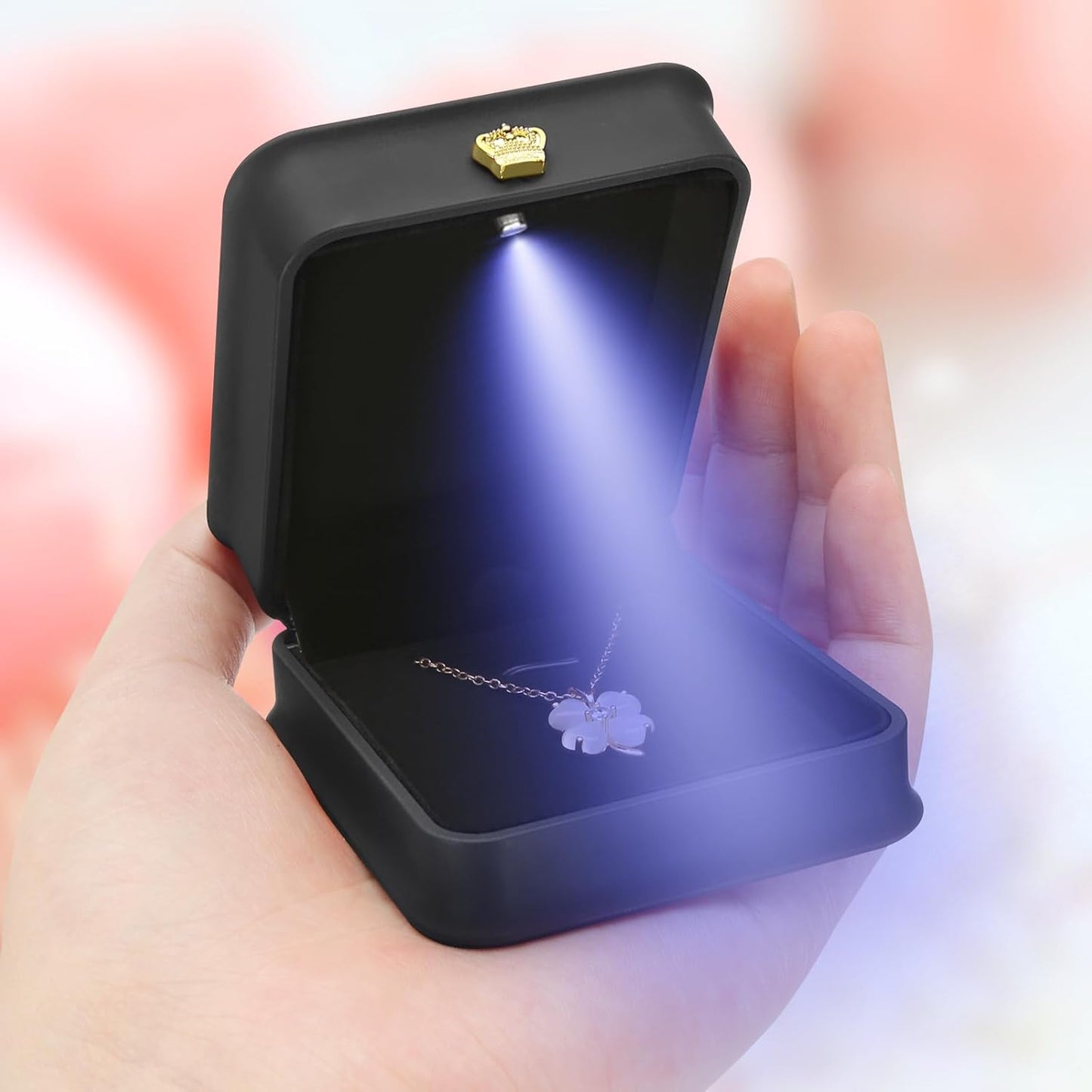 Necklace Pendant Gift Box with LED Light, Leather Jewellry Storage Display Case