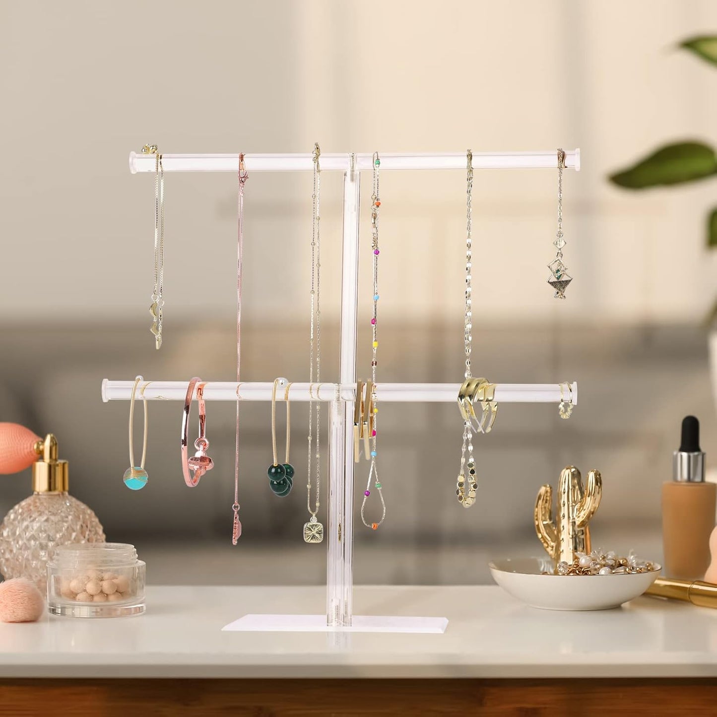 Jewelry Stand Necklace Holder, Acrylic Jewelry Display Holder, Necklace and Bracelet Hanging Organizer