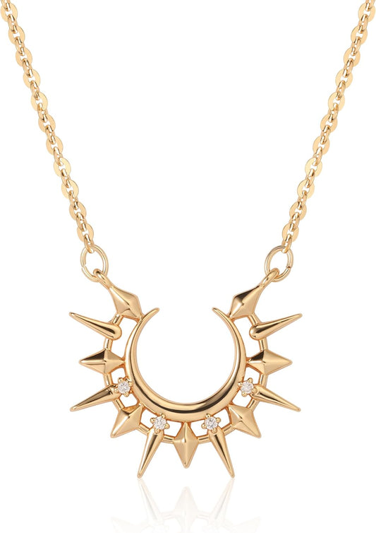 14K Gold Star & Moon Necklace - Dainty Pendant Chain for Women, Mother's Day/Valentine Gift