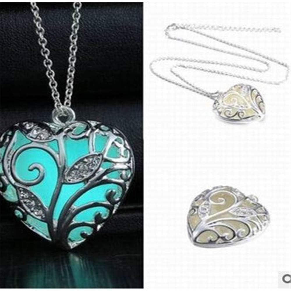 Glow in the Dark Heart Necklace - Luminous Halloween Jewelry with Fluorescent Stone