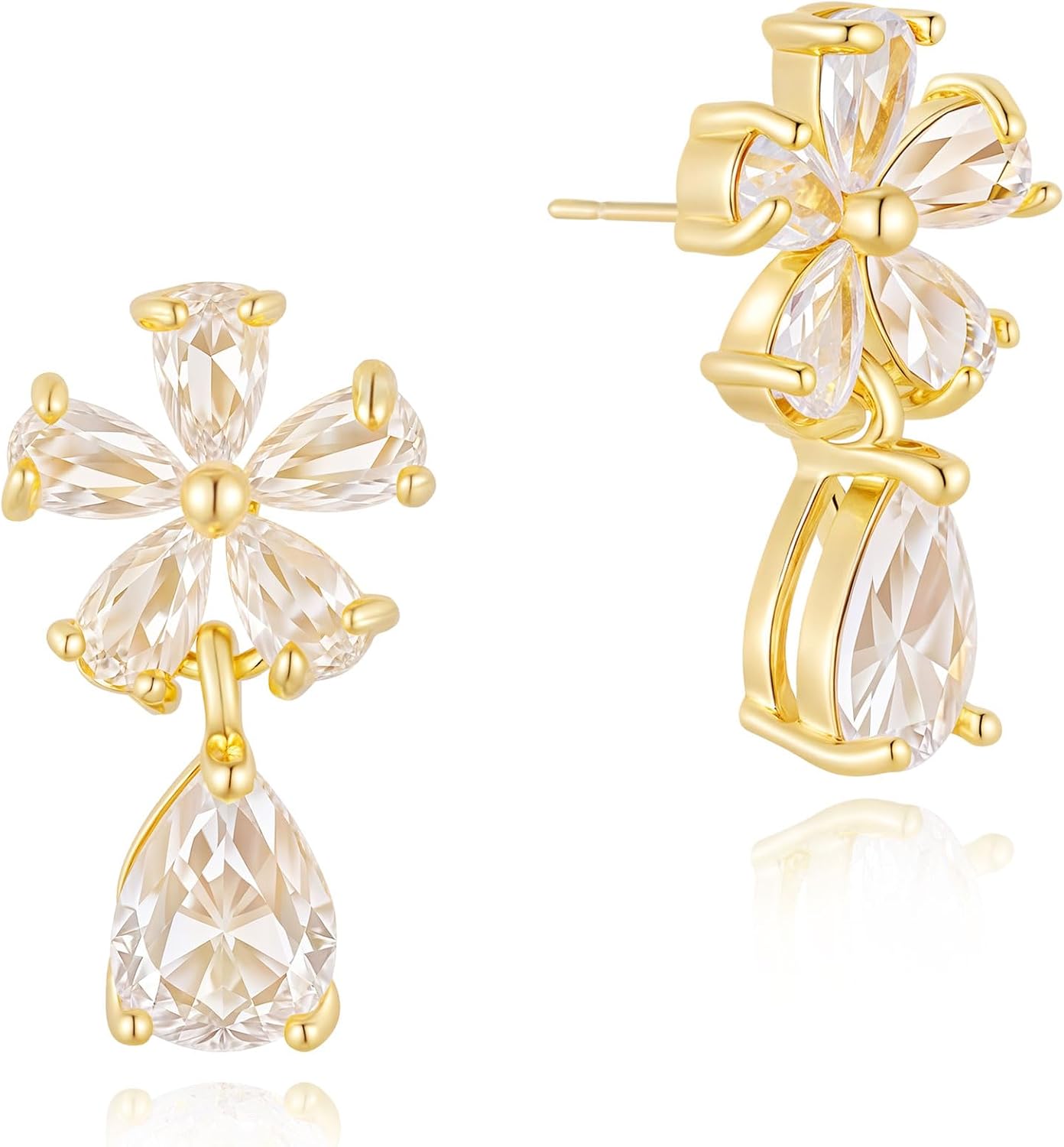 Cubic Zirconia Earrings - 14K Gold Plated Cubic Zirconia CZ Wedding Earrings for Women Bridal Bridesmaid