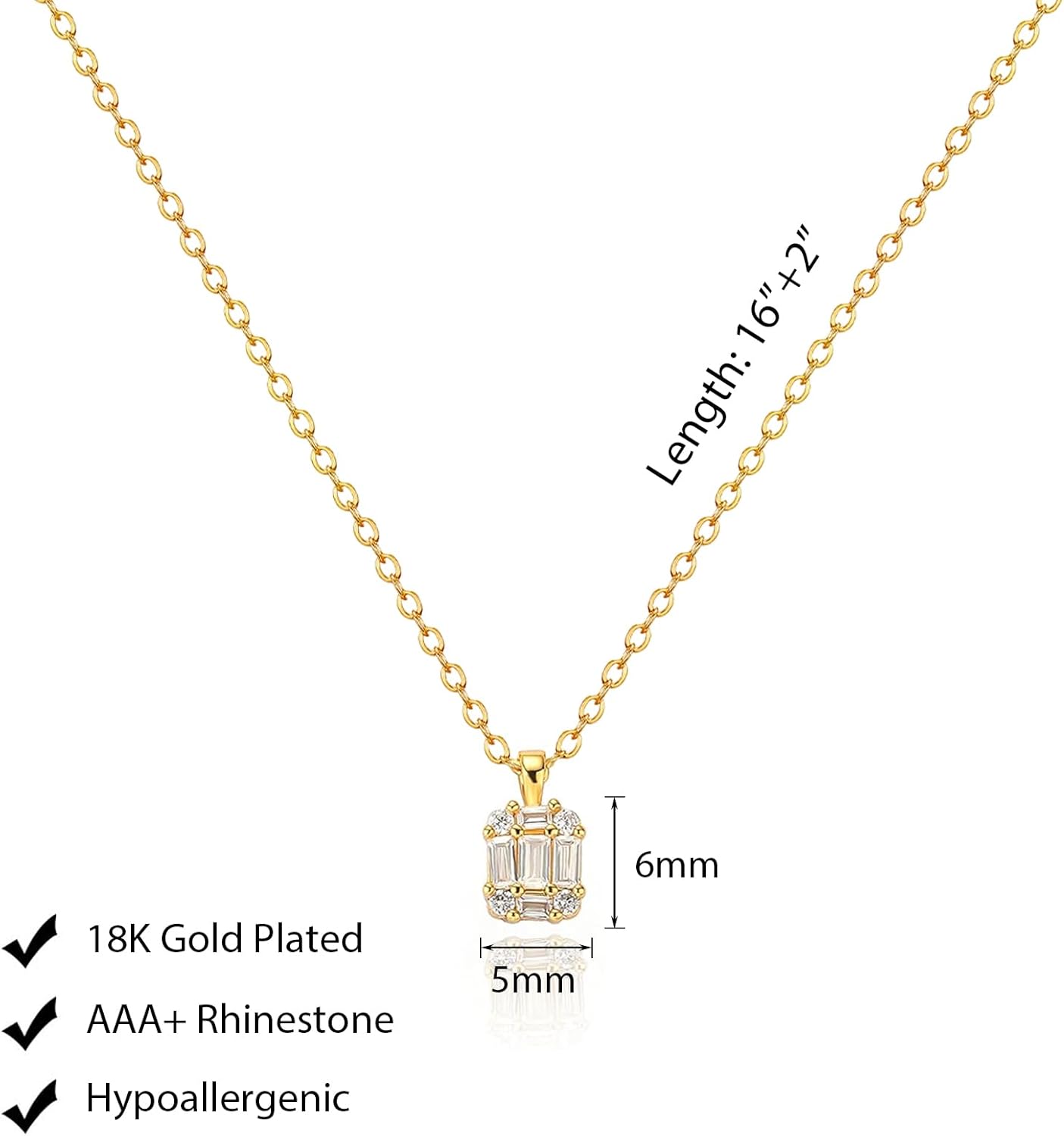 "Luxval Diamond Pendant 18K Gold Plated Necklace for Women, Dainty Choker Simple Gold Jewelry Gift for Girls"