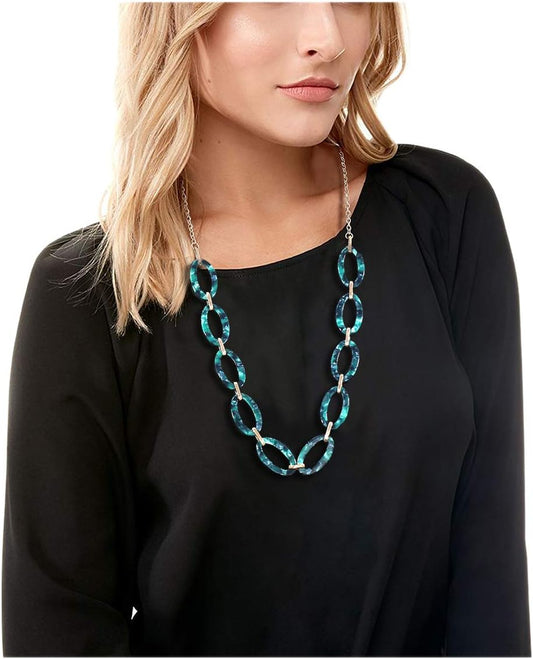 Leopard Print Necklace, Tortoise Acrylic & Metal Link Choker Collar for Women