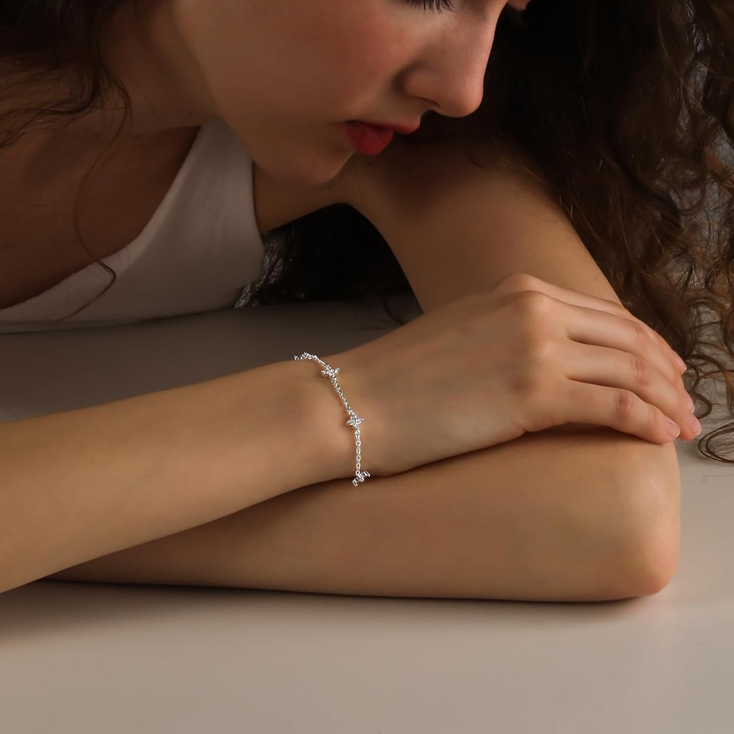 Bracelets for Women 14K Gold Silver Plated Ring Bracelet Hand Chain Dainty Evil Eye Heart Clover Daisy Cubic Zirconia