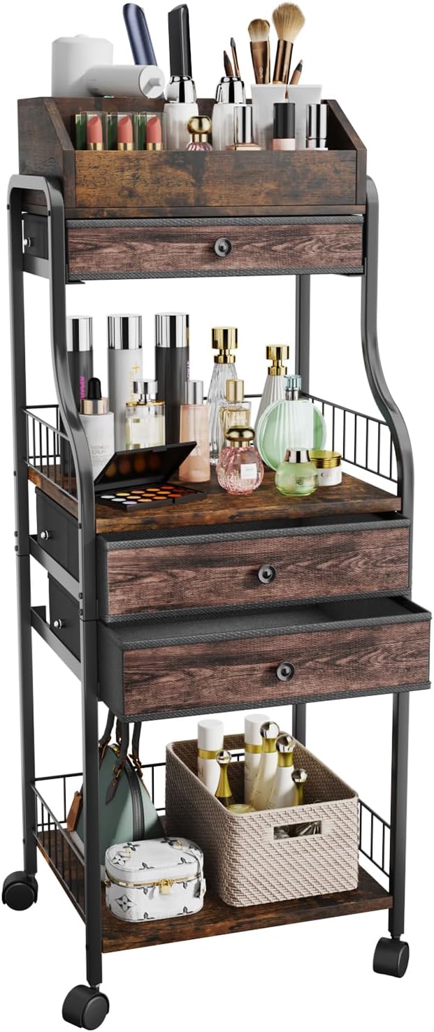 Floor Makeup Organizer Storage - Vanity Skincare Make Up Organizers and Storage with Drawers